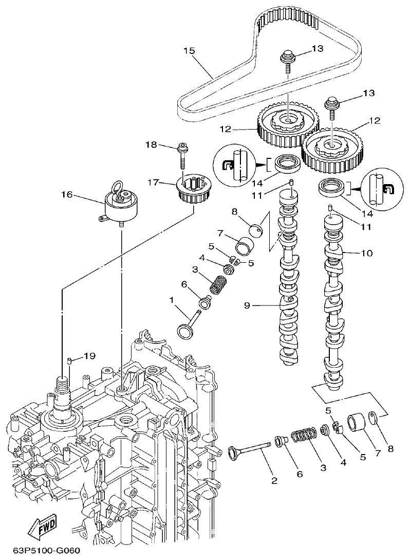 Yamaha F150BET, FL150BET VALVE parts diagram